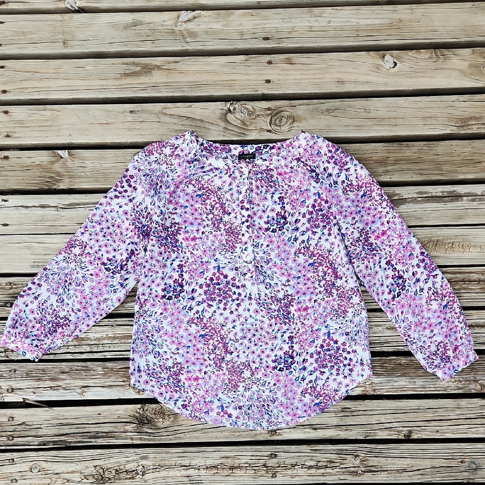 Purple and Pink Floral Talbots Chiffon Lightweight Blouse Top Medium Popover